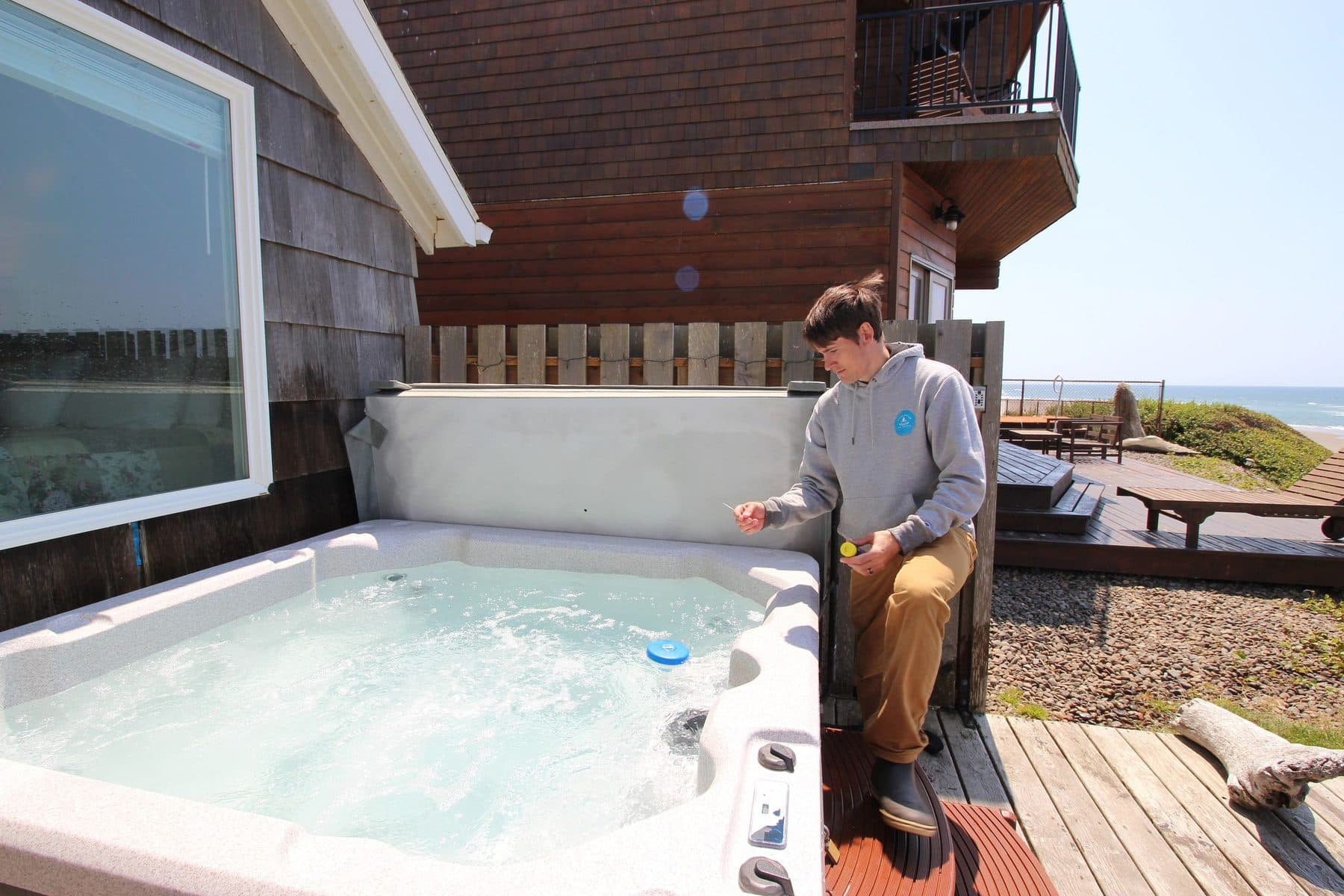 Hot tub being serviced at a vacation rental